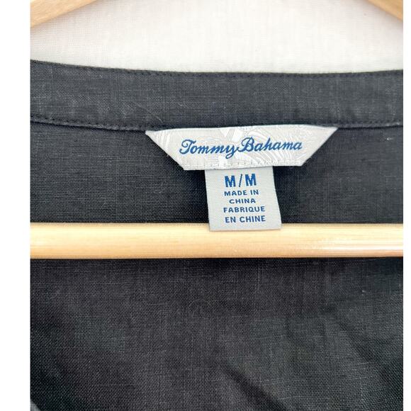 Tommy Bahama Women's Black Embroidered Linen V Neck Tunic Blouse Medium Boho - Picture 5 of 7